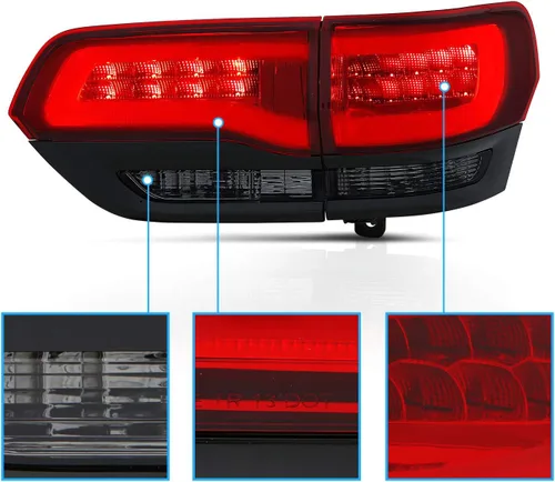 Miniatura 4 de AmeriLite Juego de luces traseras de señal de giro de freno LED rojo/ahumado/negro para Jeep Grand Cherokee 2014-2017 (4 piezas) - lado del pasajero