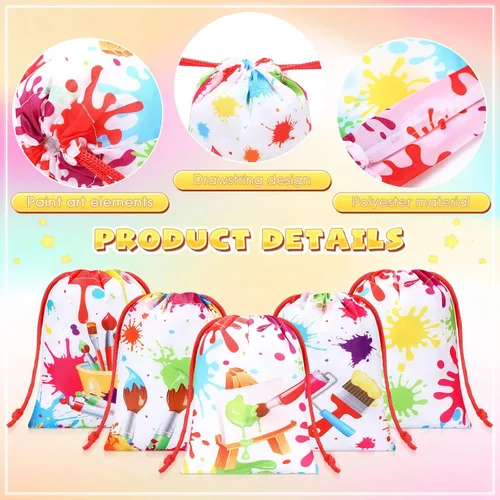 Miniatura 3 de Honoson 24 bolsas de fiesta de pintura de 5 x 7 pulgadas, pequeñas bolsas de regalo de arte, paquete con cordón, paquete con cordón para dibujar