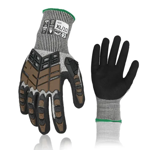 Miniatura 23 de 2 pares de guantes de trabajo de seguridad, guantes de impacto para hombres y mujeres, resistentes a los cortes, antideslizantes, de trabajo pesado