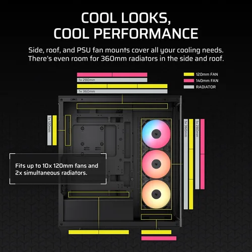 Miniatura 5 de Caja de PC CORSAIR 3500X RS-R ARGB de torre media – 3 ventiladores ARGB RS120-R preinstalados, brazo anti-hundimiento para GPU, compatible con hasta