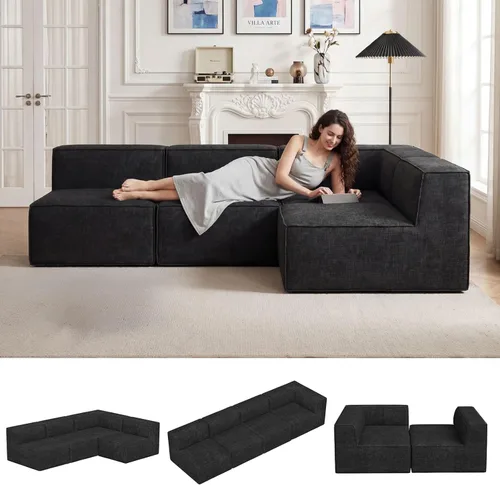 Miniatura 28 de Sofá Seccional Comprimido de 106" Sofás Modulares en Forma de L con Chaise, Espuma de Alta Densidad Sin Ensamblaje Requerido, 4 Piezas