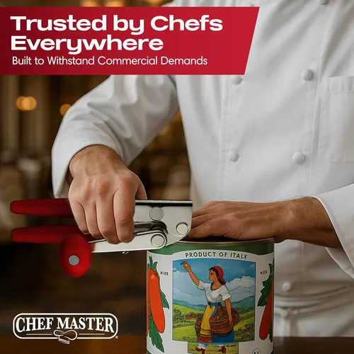 Miniatura 7 de Chef Master Abridor de Latas Comercial Resistente - Manual con Manivela Manual para Latas Grandes con Agarre Antideslizante - Abridor de Latas