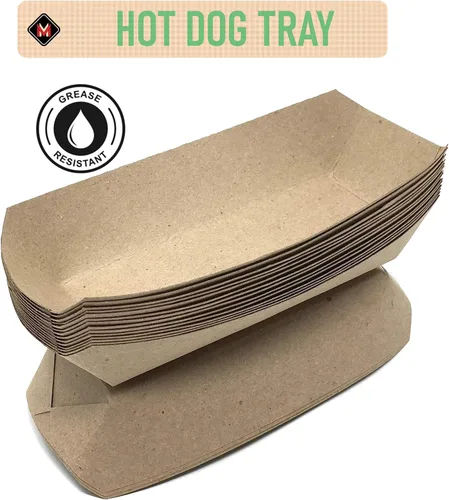 Miniatura 5 de Mr Miracle Bandeja de papel para perros calientes de 7 pulgadas en papel kraft. Paquete de 100. Desechable, reciclable y totalmente biodegradable.