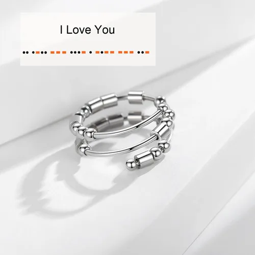 Miniatura 4 de Anillos de código morse para mujer, anillo giratorio de acero inoxidable, anillos para ansiedad, anillo de código morse, regalos inspiradores
