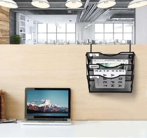 Miniatura 5 de BOHDK Organizador de archivos de pared, 3 bolsillos, organizador de correo, soporte para carpetas colgantes, plegable, para colgar o montar
