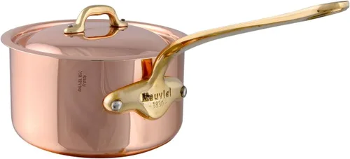 Miniatura 6 de Mauviel M'Heritage 150 B - Cacerola de cobre pulido y acero inoxidable con tapa y asas de latón, 0.9 cuartos de galón, fabricada en Francia