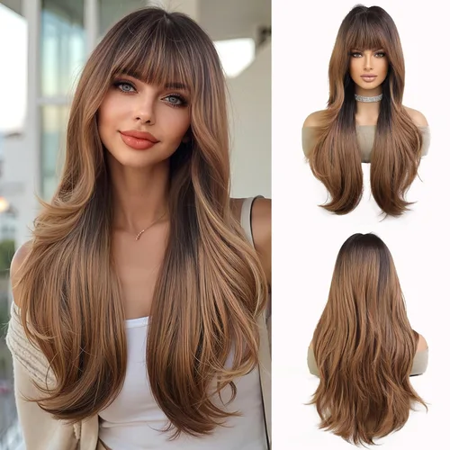 Miniatura 27 de Esmee Pelucas largas y onduladas para mujer, cabello sintético natural, resistente al calor, para uso diario y fiestas, cosplay, 24 pulgadas