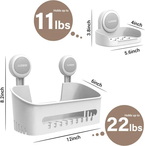 Miniatura 2 de LUXEAR Organizador de ducha con ventosa extraíble sin perforación, estante de ducha de baño, potente cesta organizadora de ducha, resistente al agua