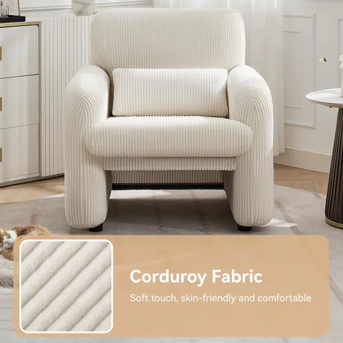 Miniatura 3 de WUTUTUEE Silla decorativa de tela de pana, sillas tapizadas modernas para sala de estar con almohada lumbar, sillón ancho y cómodo para dormitorio