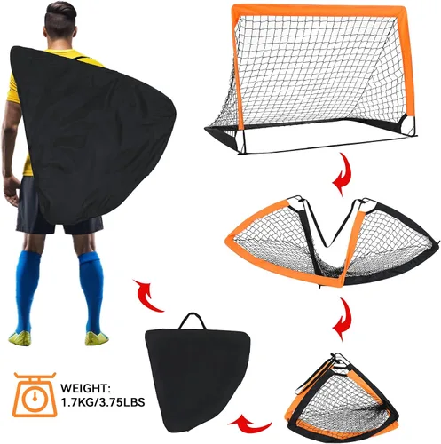 Miniatura 7 de Paquete de 2 porterías de fútbol de 4 x 3 pies para patio trasero, red plegable desplegable para interiores o exteriores, mini porterías de fútbol