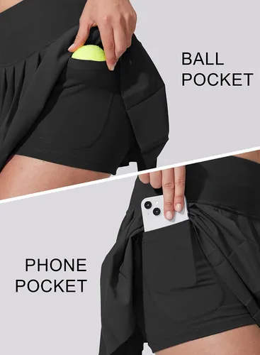 Miniatura 2 de YYV Falda de tenis plisada para mujer con 3 bolsillos, falda pantalón elástica de cintura alta para mujer, para entrenamiento atlético, casual
