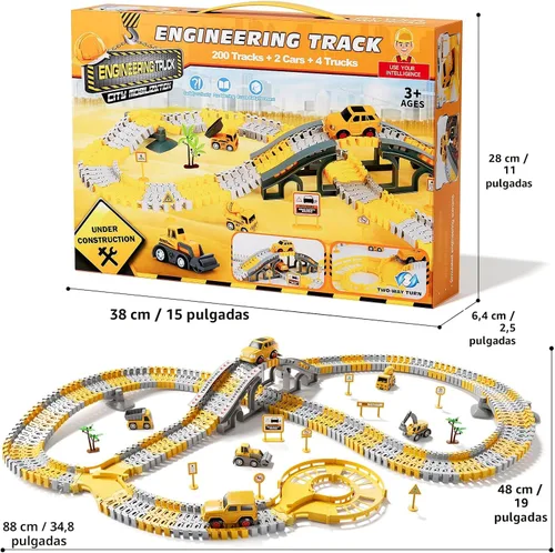 Miniatura 9 de iHaHa - Juguetes de pistas de carreras de construcción para niños pequeños de 3, 4, 5, 6 años, 2 piezas de autos de carreras eléctricos y 4 piezas