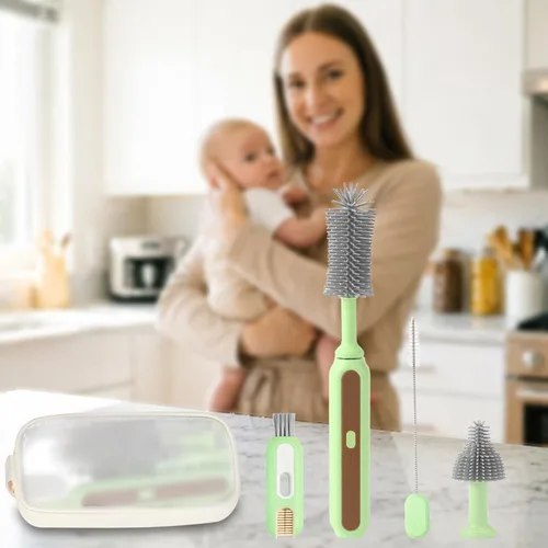 Miniatura 5 de Limpiador eléctrico de cepillos para biberones, kit de viaje 5 en 1 con bolsa de almacenamiento, silicona de grado alimenticio, batería de larga