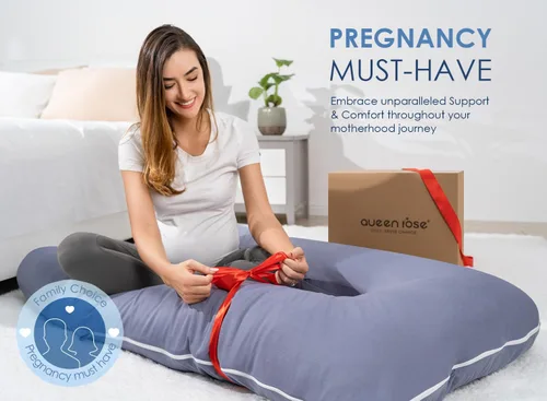 Miniatura 5 de QUEEN ROSE - Almohadas corporales refrescantes para embarazo, sedosas, en forma de U, tamaño de 55 pulgadas, para dormir, alivio del dolor de Azul