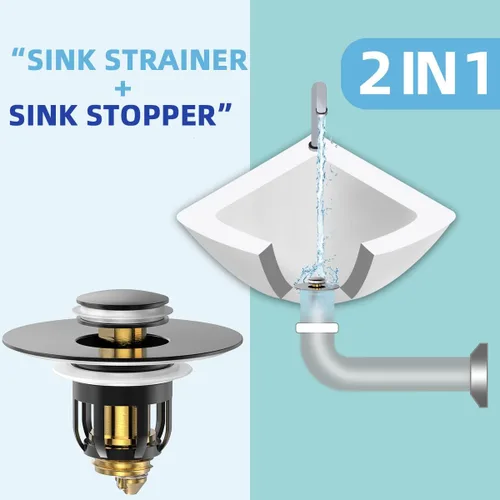 Miniatura 2 de MUAIOLAUS Tapón universal para lavabo de baño, tapón desplegable para fregadero con cesta para atrapar pelo, filtro de drenaje antiobstrucción