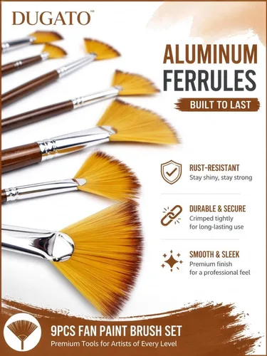Miniatura 3 de Artist Fan - Juego de 9 pinceles de pintura – Suave pelo de nailon antidesprendimiento de madera mango largo juego de pinceles para pintura acrílica