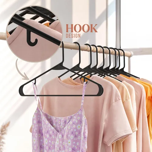 Miniatura 5 de Perchas de plástico para ropa, paquete de 20 unidades, ganchos de plástico color negro, es el colgador perfecto para colgar abrigos y ahorrar