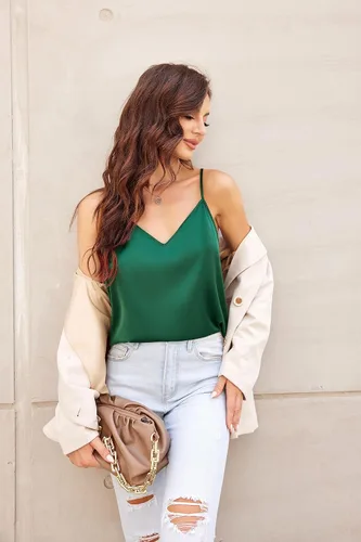 Miniatura 2 de Ekouaer Camisetas de satén para mujer, paquete de 2 camisetas de seda con cuello en V, tirantes delgados, espalda cruzada, camiseta tipo camisola