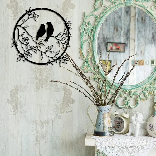 Miniatura 6 de Ferraycle Arte de pared de metal con silueta de pájaro en rama de árbol, decoración de pájaro para sala de estar, jardín, dormitorio, oficina