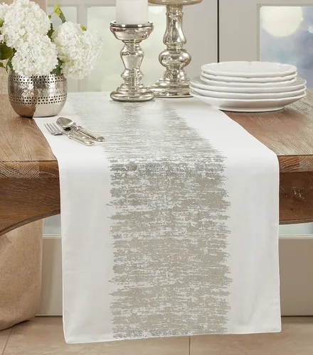 Miniatura 2 de SARO LIFESTYLE Agatha Collection - Camino de mesa con diseño de bandas metálicas plateadas, 16 x 72 pulgadas, rectangular, 16 x 72 pulgadas Plata