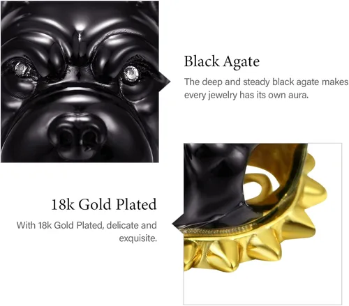 Miniatura 6 de GNOCE Abalorio de plata de ley para perro chapado en negro para pulsera o collar de mascotas para mujeres y niñas