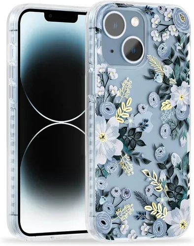 SCORPIFY Funda para iPhone 13 con diseño floral de Nemophila azul, bonita funda transparente para teléfono con flores para mujeres y niñas, [no