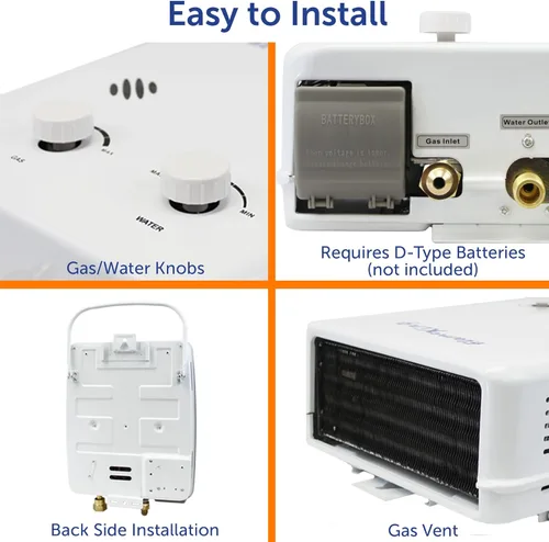 Miniatura 3 de Flame King YSNAZ132 - Calentador de agua portátil sin tanque de gas propano 5L 1.32GPM a 34,000 BTU, ducha instantánea de agua caliente al aire