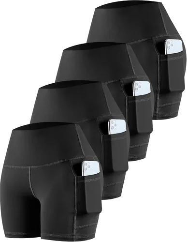 Miniatura 51 de CHRLEISURE - Pantalones cortos de ciclismo para mujer con bolsillos de licra, cintura alta, con control de abdomen para entrenamiento, yoga