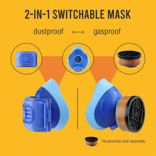 Miniatura 7 de Máscara respiradora reutilizable de media cara con 6 filtros, máscara antipolvo de silicona de grado alimenticio 2818 para pintar, limpiar, lijar