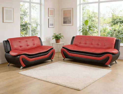 Miniatura 8 de Sofás Seccionales de Cuero, Conjuntos de Muebles de Sala de Estar, 3 Piezas Conjunto de Sofá Moderno para Sala de Blanco crema