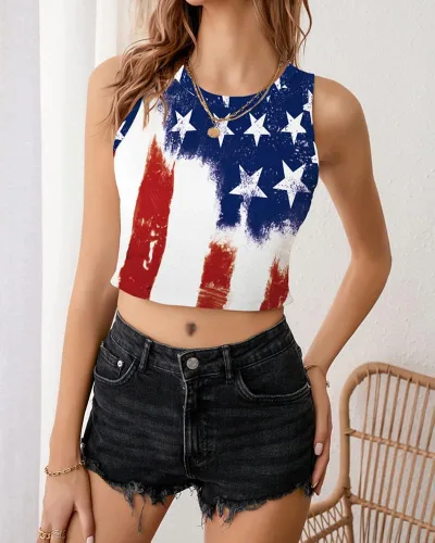 Miniatura 4 de Camiseta corta con bandera estadounidense para mujer, patriótica de Estados Unidos, para el 4 de julio, sexy, expuesta, suave, para verano, sin