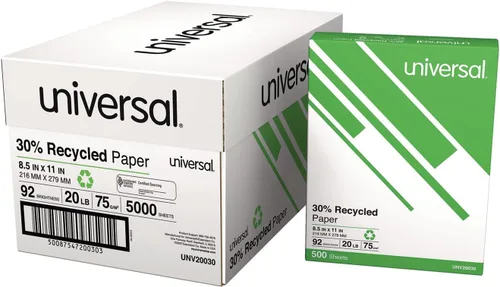 Miniatura 4 de Universal Papel de copia reciclado 30%, brillo 92, 20lb, 8 1/2" x 11", blanco, 5000/cartón (20030)