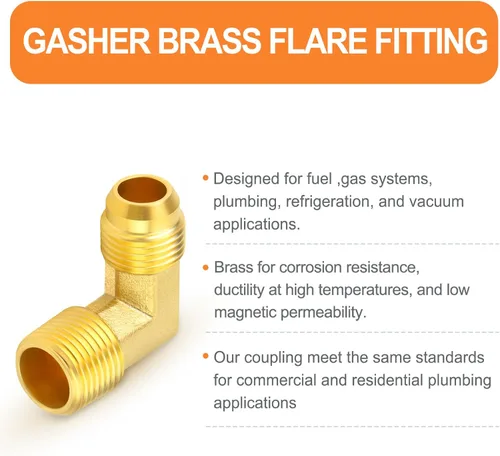 Miniatura 3 de GASHER Adaptador de codo de montaje de tubo de latón de 1/2 pulgada flare x 1/2 pulgada NPT macho Pipe
