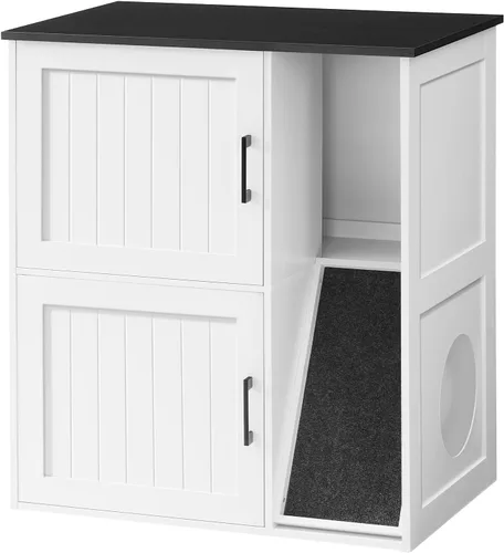 MAHANCRIS Caja de Arena Cerrada para 2 Gatos, Mueble de Caja de Arena Oculta con Almohadilla Rascadora, Recinto de Cajas de Arena Dobles, Baño de