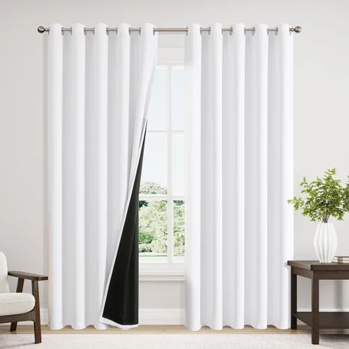 Miniatura 101 de ChrisDowa - Cortinas 100% opacas, para dormitorio, con forro negro, 2 capas gruesas, aislamiento térmico y ojales, 63 pulgadas de largo, juego de 2