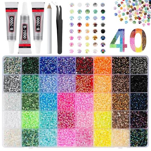 Miniatura 14 de Canvalite 5000 diamantes de imitación de resina para manualidades con pegamento de joyería B7000 de 0.3 fl oz, 1 caja de cristales de diamante