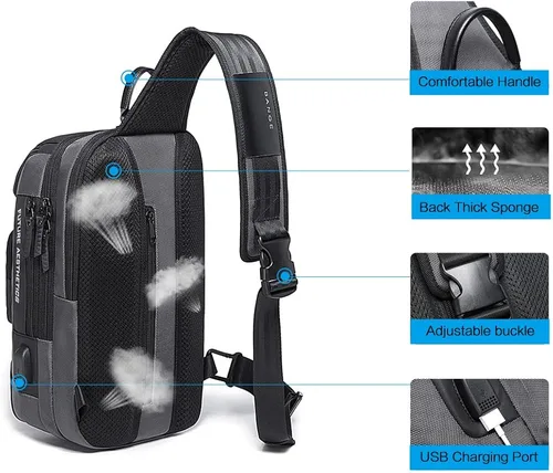 Miniatura 4 de Mochila tipo bandolera para hombre, bolsa de hombro impermeable con puerto USB