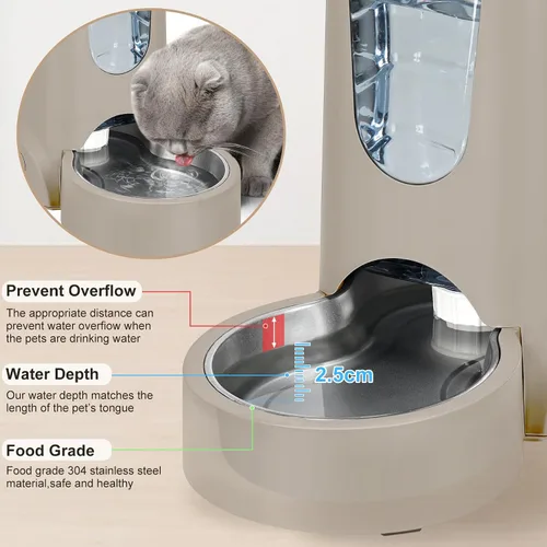 Miniatura 4 de Paquete de 2 alimentadores automáticos para gatos y dispensador de agua de acero inoxidable, juego de bebedero para perros por gravedad, juego
