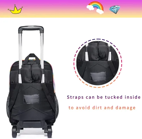 Miniatura 7 de Mochila con ruedas para niñas, mochila escolar con ruedas, bolsa escolar con bolsa de almuerzo y bolsa para lápices, mochila con ruedas para niños
