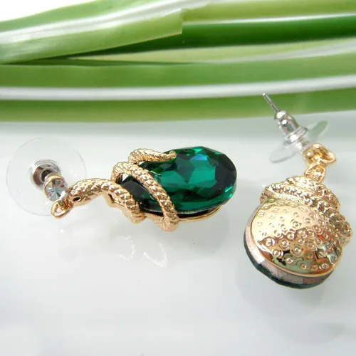 Miniatura 4 de Navachi Pendientes colgantes de gota de serpiente con forma de pera multicolor de cristal chapado en oro de 18 quilates