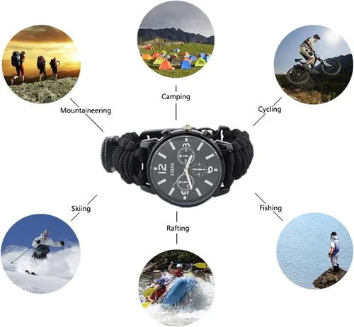 Miniatura 4 de Pulsera de supervivencia deportiva al aire libre, 7 núcleos Paracord Mountaineer Noctilucente Reloj de emergencia Herramientas de primeros auxilios
