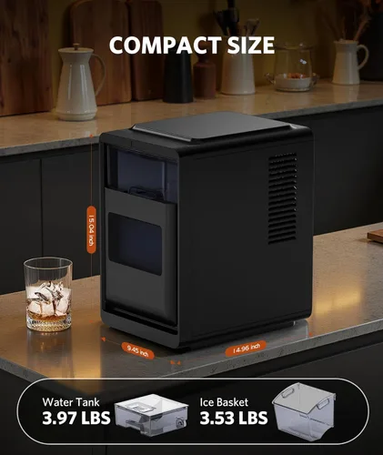 Miniatura 6 de COWSAR Máquina de hielo Crescent, máquina de hielo para encimera de fusión lenta, 27 libras/24 horas, 16 piezas en 12-15 minutos, autolimpieza