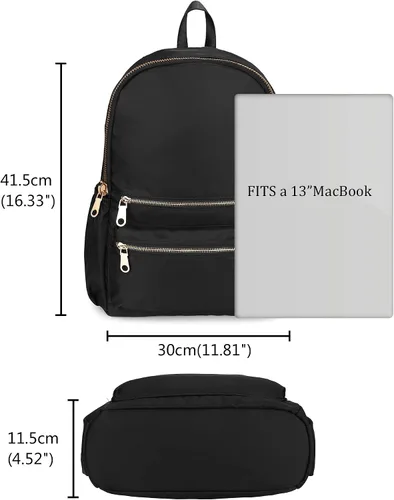Miniatura 6 de Uromee Mochila para mujer, bolsa de hombro impermeable de nailon para viaje, 269 negro, Mochilas Daypack