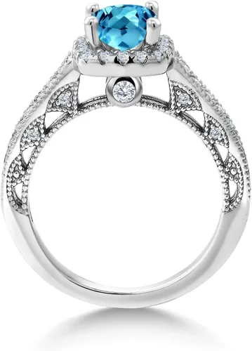 Miniatura 35 de Gem Stone King Anillo de compromiso de plata de ley 925 de 0.236 in con piedra natal y zafiro blanco creado con acento Anillo de compromiso