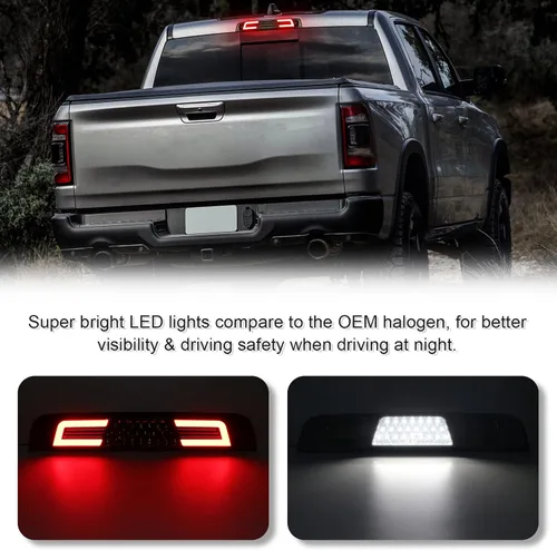 Miniatura 2 de Tercera Luz de Freno LED Ahumada Compatible con RAM 1500 2019 2020 2021 2022 2023 2024 Luces de Freno Traseras de Montaje Alto 3ra
