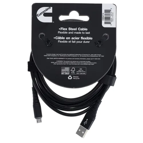 Miniatura 7 de Cummins Cable de carga largo de acero flexible USB-A a cable de carga micro CMN4715 de 8 pies