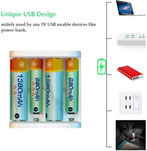 Miniatura 6 de ISDT Cargador de batería inteligente A4 Air AA AAA Cargador portátil de 4 bahías con puerto USB C Carga rápida para baterías recargables de litio