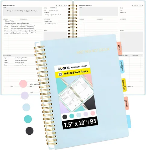 Miniatura 10 de SUNEE Cuaderno de reuniones para trabajar con elementos de acción, 160 páginas, planificador de proyectos de tamaño A4, agenda de reuniones