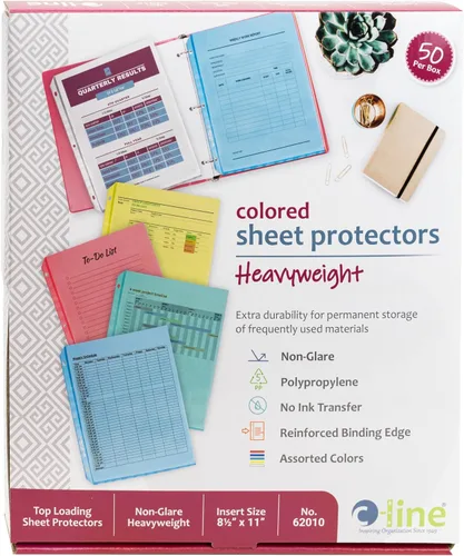 C-Line 62010 Protector de hojas de polipropileno de colores, colores surtidos, 2 pulgadas, 11 x 8 1/2 (caja de 50)