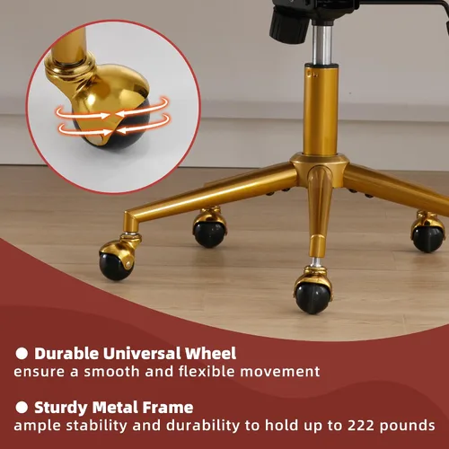 Miniatura 7 de Sillas de escritorio para oficina en casa Westice, silla de escritorio de terciopelo moderna, silla giratoria de tocador con base dorada ajustable